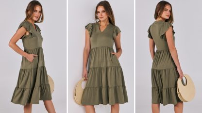Elegant Ruffled Sleeve V-Neck Midi Summer Dress - Image 7