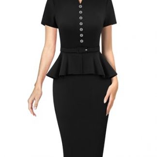 Elegant V-Neck Peplum Dress for Office and Special Occasions