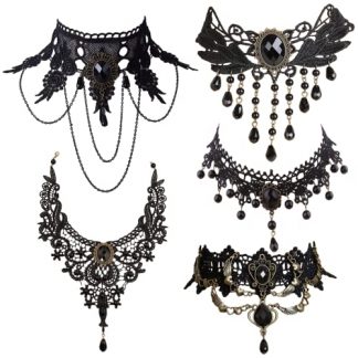 Victorian Gothic 5-Piece Lace Choker Set for Elegant Women