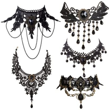 Victorian Gothic 5-Piece Lace Choker Set for Elegant Women
