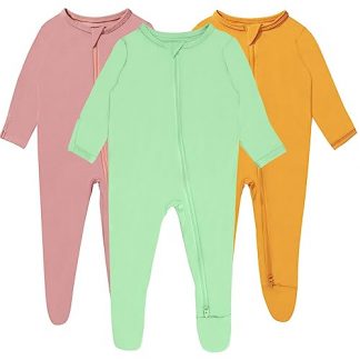 Comfortable Baby Boy Footed Pajamas with Mittens and 2-Way Zipper