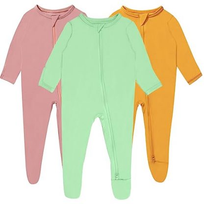 Comfortable Baby Boy Footed Pajamas with Mittens and 2-Way Zipper