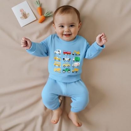 Cozy Winter Ensemble for Toddler Boys - Vehicle Themed Sweatshirt and Joggers Set - Image 3