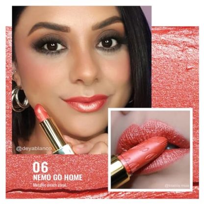 Coral Pink Metallic Lipstick - Lightweight, Hydrating, and Vegan-Friendly - Image 3