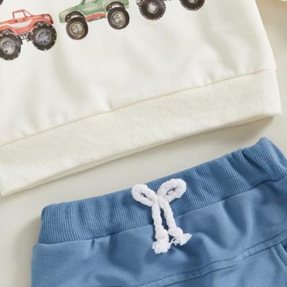 Charming Toddler Boy's Winter Outfit with Crewneck Sweatshirt and Pants - Image 6