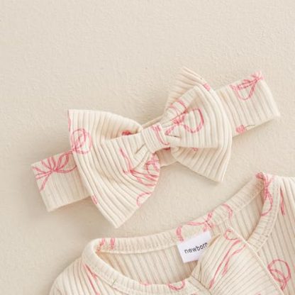 Adorable Newborn Baby Girl Long-Sleeve Romper with Bow Print and Zipper - Image 4