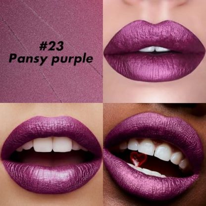 Radiant Metallic Lipstick with Long-Lasting Shine in Pansy Purple - Image 3