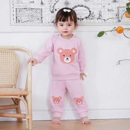 Cozy Toddler Girls' Bear Embroidered Sweatsuit Set - Image 2