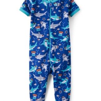 Cozy Cotton Shark Print Zip-Front Pajamas for Baby Boys and Newborns