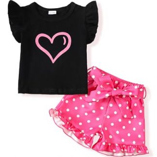 Adorable Heart Tank Top and Pink Shorts Set for Toddler Girls