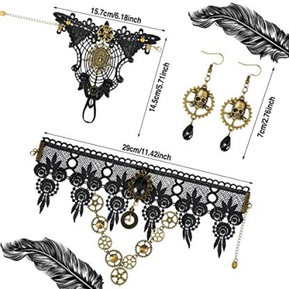 Quintessential Steampunk Accessory Set: Gear Choker, Bracelets, and Vintage Earrings - Image 4