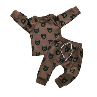 Cozy Bear Print Long Sleeve Outfit for Toddlers