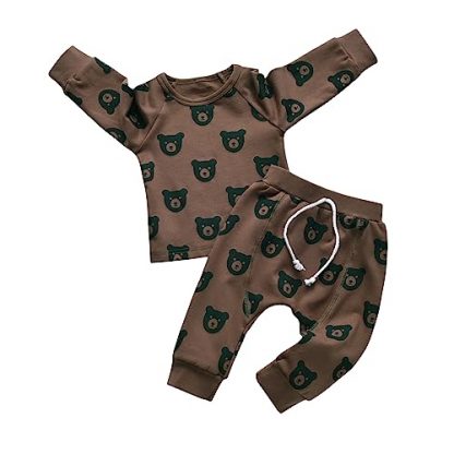 Cozy Bear Print Long Sleeve Outfit for Toddlers