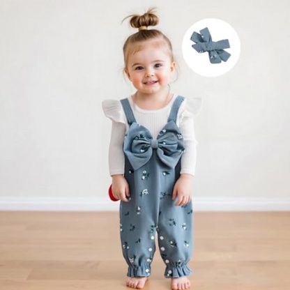 Autumn Chic Newborn Baby Girl Corduroy Floral Onesie with Ruffle Detail - Image 4