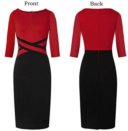 Sophisticated Slim-Fit Colorblock Office Dress with Crisscross Waist Detail - Image 3