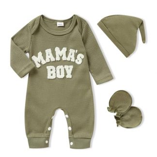 Delightful Newborn Baby Boy 3-Piece Outfit Set with Printed Romper, Hat, and Gloves