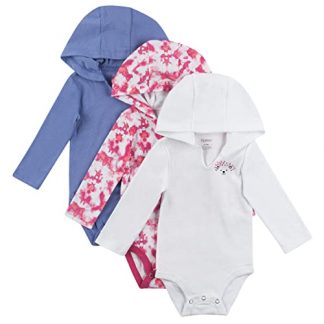 Ultimate Comfort Hooded Infant Bodysuits - 3 Pack, Long Sleeve, Purple/Pink, 0-6M US