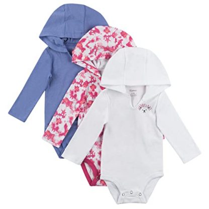 Ultimate Comfort Hooded Infant Bodysuits - 3 Pack, Long Sleeve, Purple/Pink, 0-6M US