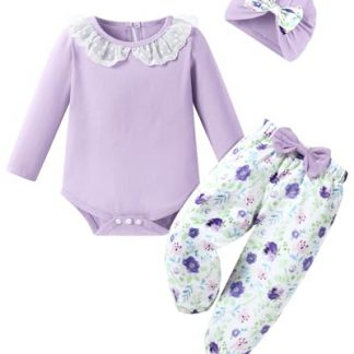 Delicate Lace and Floral 3-Piece Outfit Set for Baby Girls (0-24M)