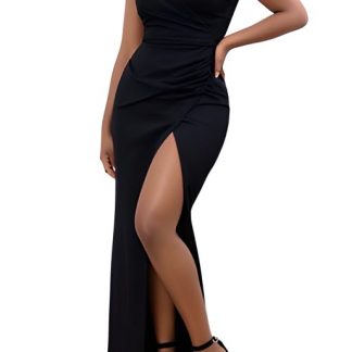 Elegant Off-Shoulder Evening Gown with High Slit