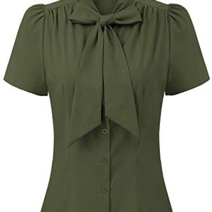 Summer Elegance: Short Sleeve Office Blouse with Bow Tie