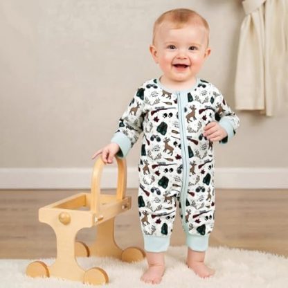 Adorable Baby Boy's Hunting-Themed Onesie with Duck and Deer Prints - Image 2