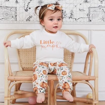 Adorable Pumpkin-Themed Winter Outfit for Baby Girls - Image 3