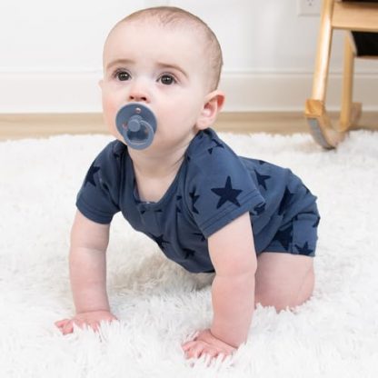 Twin Pack Soft Cotton Baby Boy Rompers - Blue Star Design - Image 4