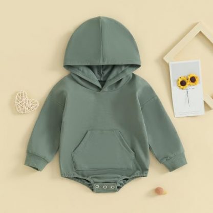 Cozy Hooded Romper for Newborn Babies in Solid Color - Image 2
