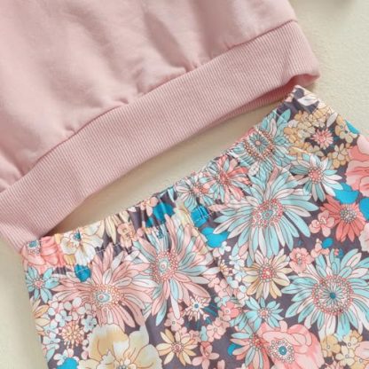Adorable Toddler Girl's Long Sleeve Outfit with Floral Bell Bottom Pants - Image 7