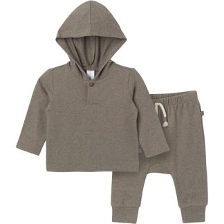 Cozy Hooded Baby Outfit Set in Green Heather