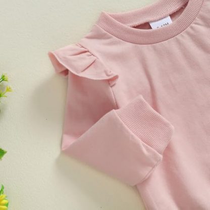 Adorable Toddler Girl's Long Sleeve Outfit with Floral Bell Bottom Pants - Image 6