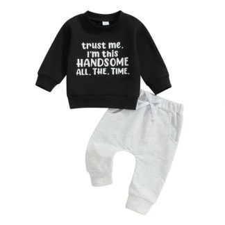 Adorable Toddler Boy's Winter Clothing Set with Letter Print Sweatshirt and Elastic Pants