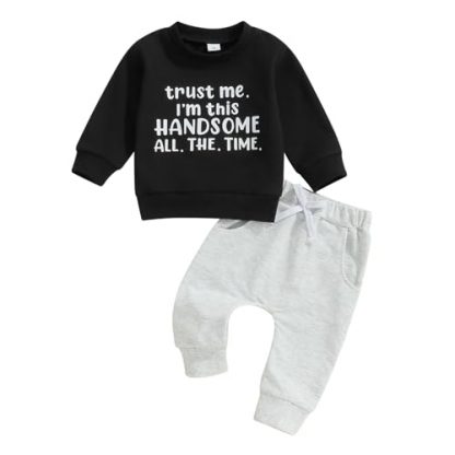 Adorable Toddler Boy's Winter Clothing Set with Letter Print Sweatshirt and Elastic Pants