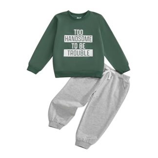 Cozy Toddler Boy's 2-Piece Outfit with Letter-Print Pullover and Drawstring Pants