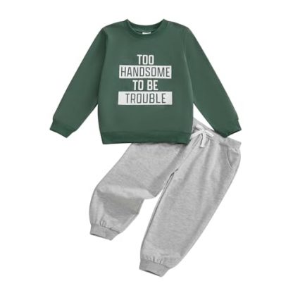 Cozy Toddler Boy's 2-Piece Outfit with Letter-Print Pullover and Drawstring Pants