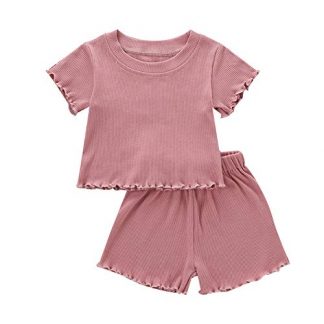 Adorable Summer Outfit for Toddler Girls - Two-Piece Ribbed Knit Cotton Set