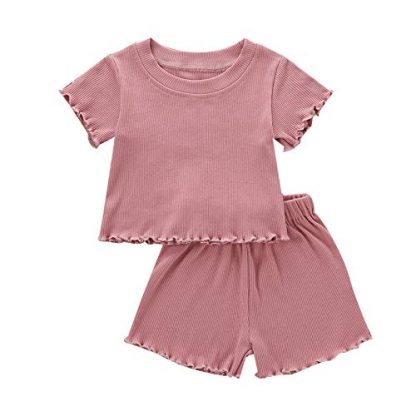 Adorable Summer Outfit for Toddler Girls - Two-Piece Ribbed Knit Cotton Set