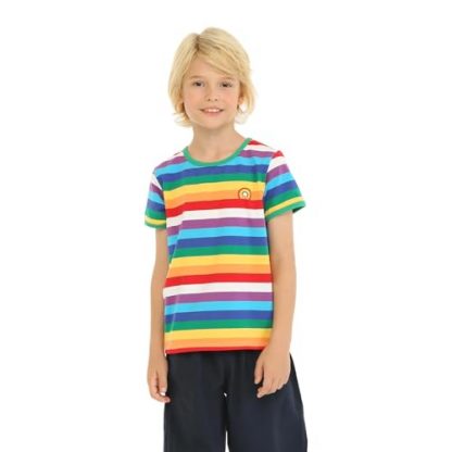 Unisex Rainbow Striped Cotton T-Shirt for Kids - Image 2