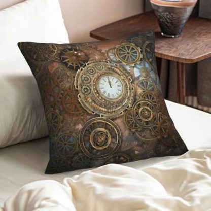 Set of 2 Steampunk-Inspired Throw Pillow Covers with Rusty Clock and Gear Design, 18x18 - Image 7