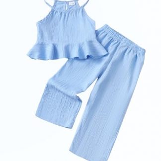 Trendy Toddler Summer Outfit Set with Ruffle Halter Top and Wide Leg Pants