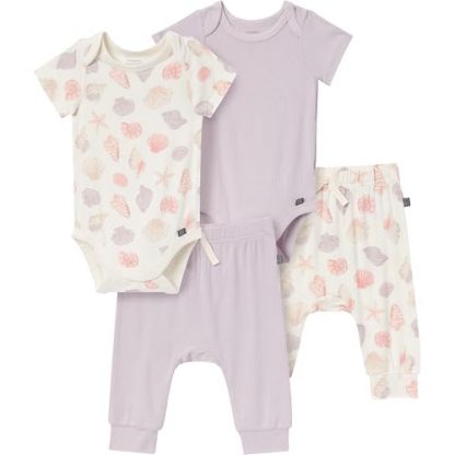 Baby-Girl's 4-Piece Viscose Outfit Set with Seashell Pattern