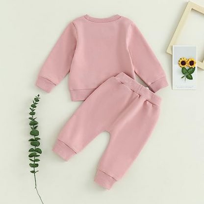 Adorable Toddler Girl's Winter Outfit with Cozy Sweatshirt and Jogger Pants - Image 3