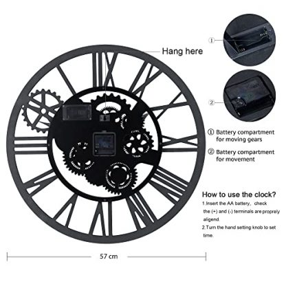 Steampunk-Inspired 23-Inch Moving Gear Wall Clock - Image 2