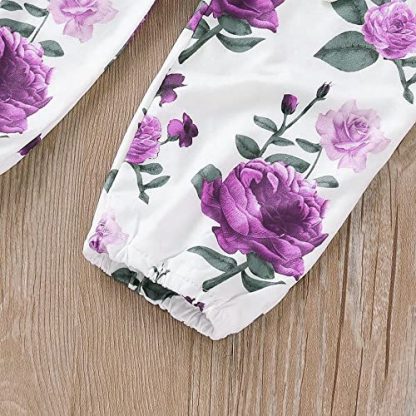 "Charming Newborn and Infant Girl's Ensemble: Ruffled Romper, Floral Pants, and Headband" - Image 6