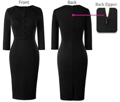 Elegant Pleated V-Neck Pencil Dress for Professional Occasions - Image 4