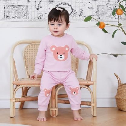 Cozy Toddler Girls' Bear Embroidered Sweatsuit Set - Image 3