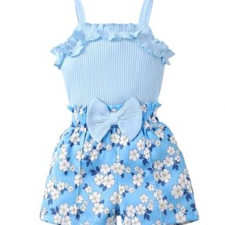 Adorable Toddler Girl's Summer Outfit - Sleeveless Tank Top and Floral Shorts Set