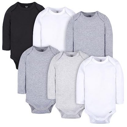 Unisex Long-Sleeve Cotton Bodysuits for Babies, Pack of 6