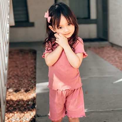 Adorable Summer Outfit for Toddler Girls - Two-Piece Ribbed Knit Cotton Set - Image 3